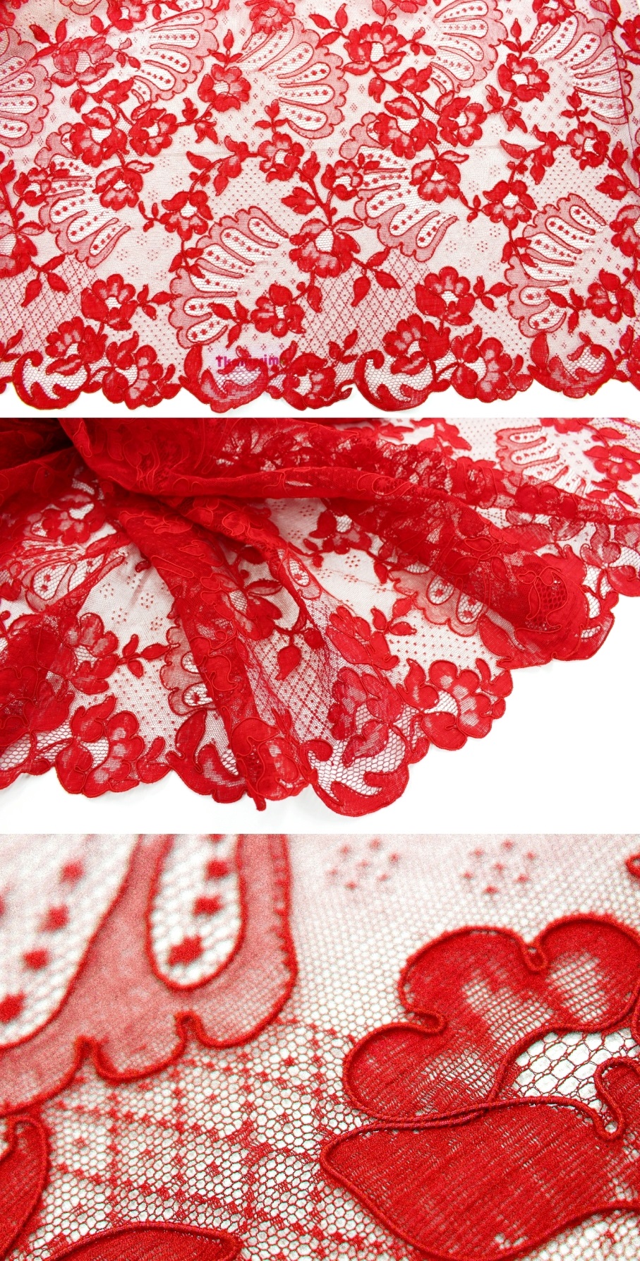 Лионское хлопковое кружевное полотно, цвет Красный, фото 1