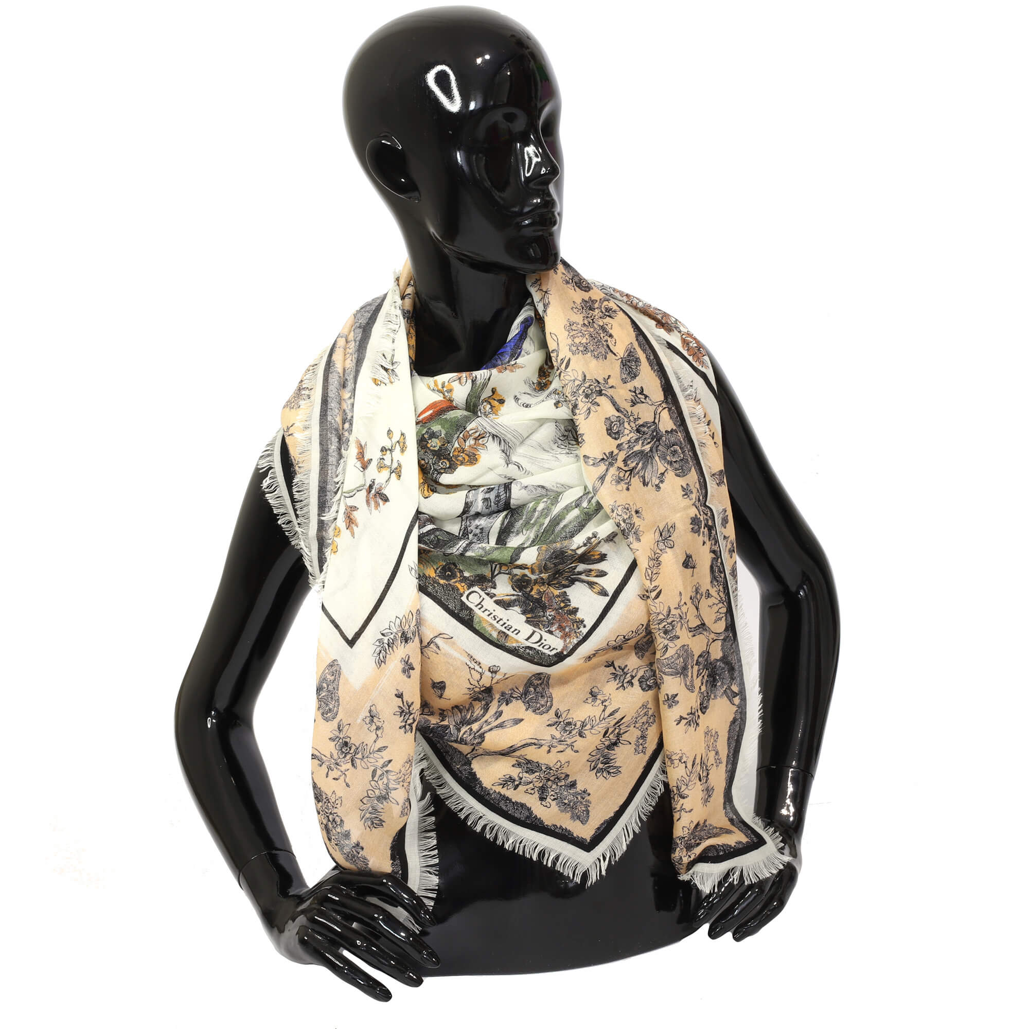 Кашемировая шаль Dior 130х130 см, цвет Слоновая кость, фото 1