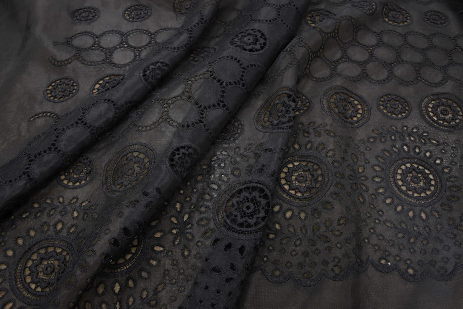 Органза шелковая с вышивкой Valentino, цвет Черный