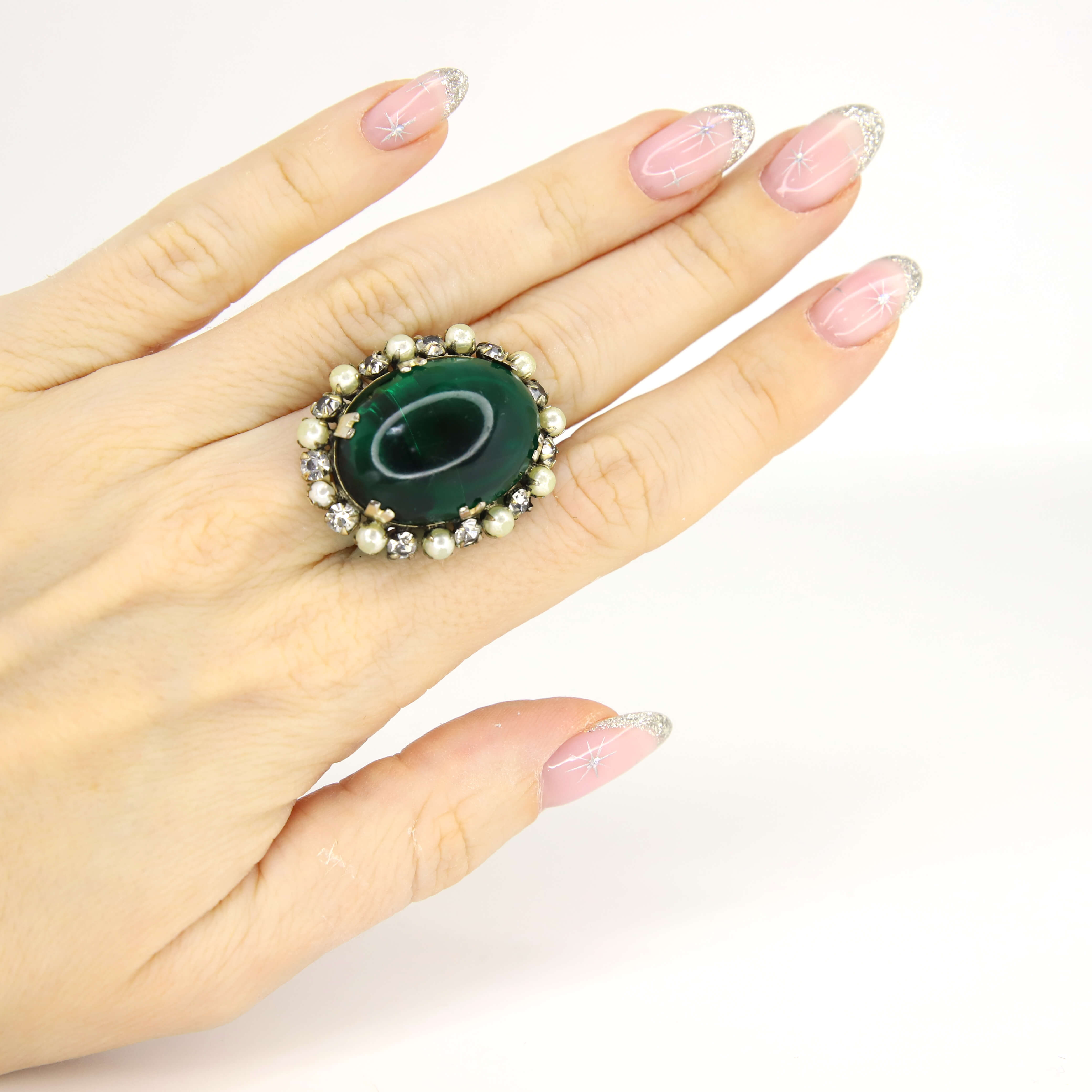 Винтажное кольцо размер 16,5-18 ВИДЕО, цвет Зеленый, фото 1