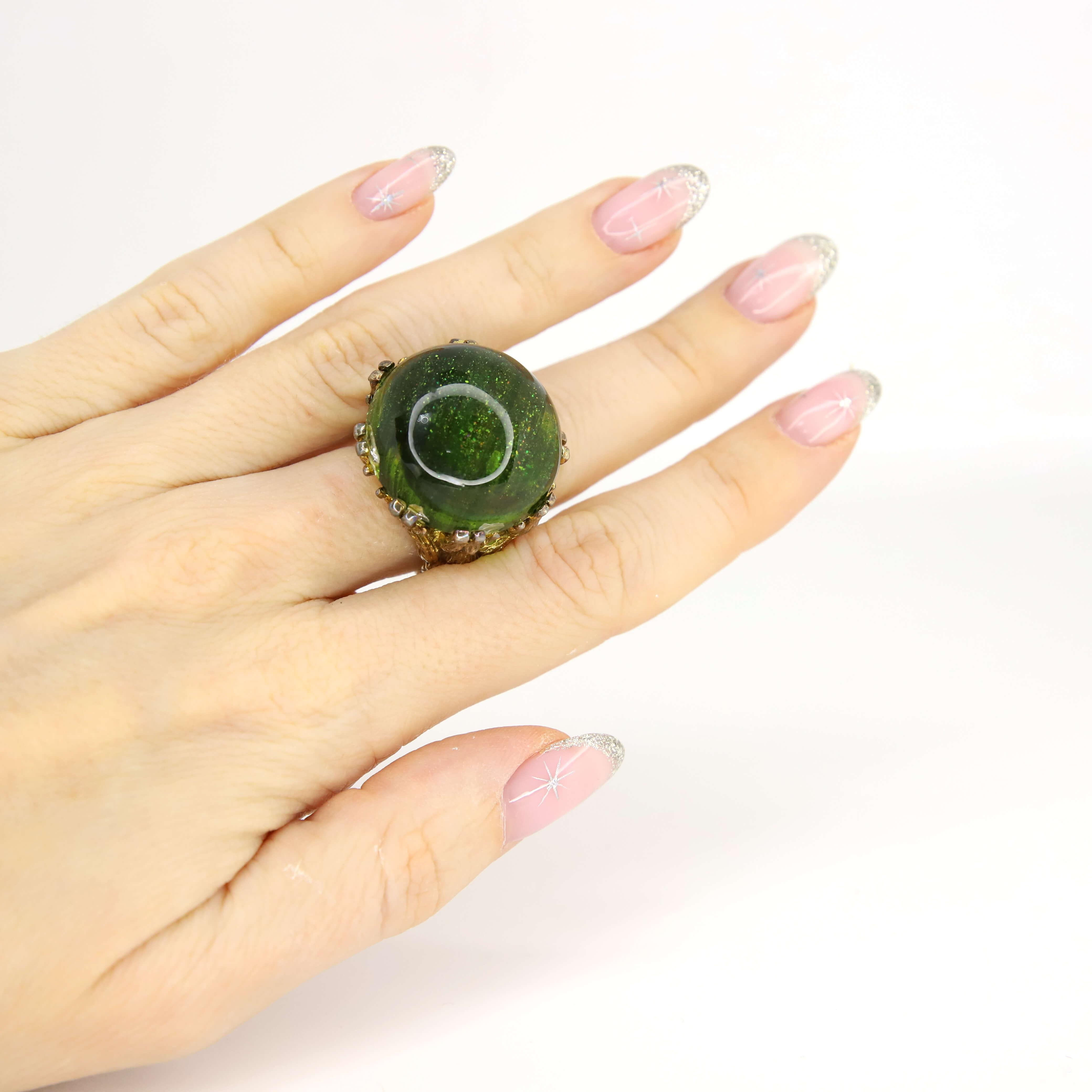 Винтажное кольцо размер 16,5 ВИДЕО, цвет Зеленый, фото 1