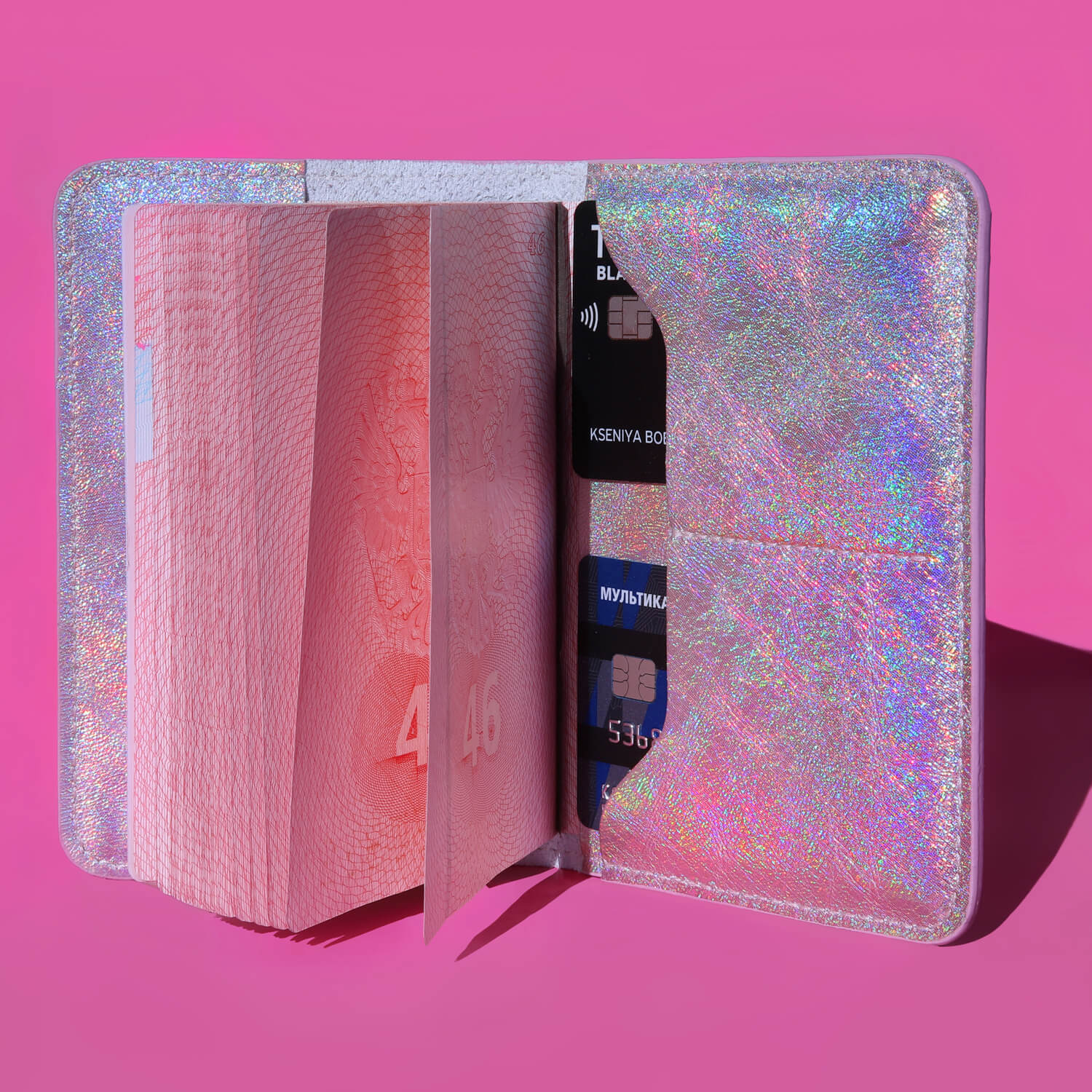 Голографическая обложка для паспорта, цвет Розовый, фото 1
