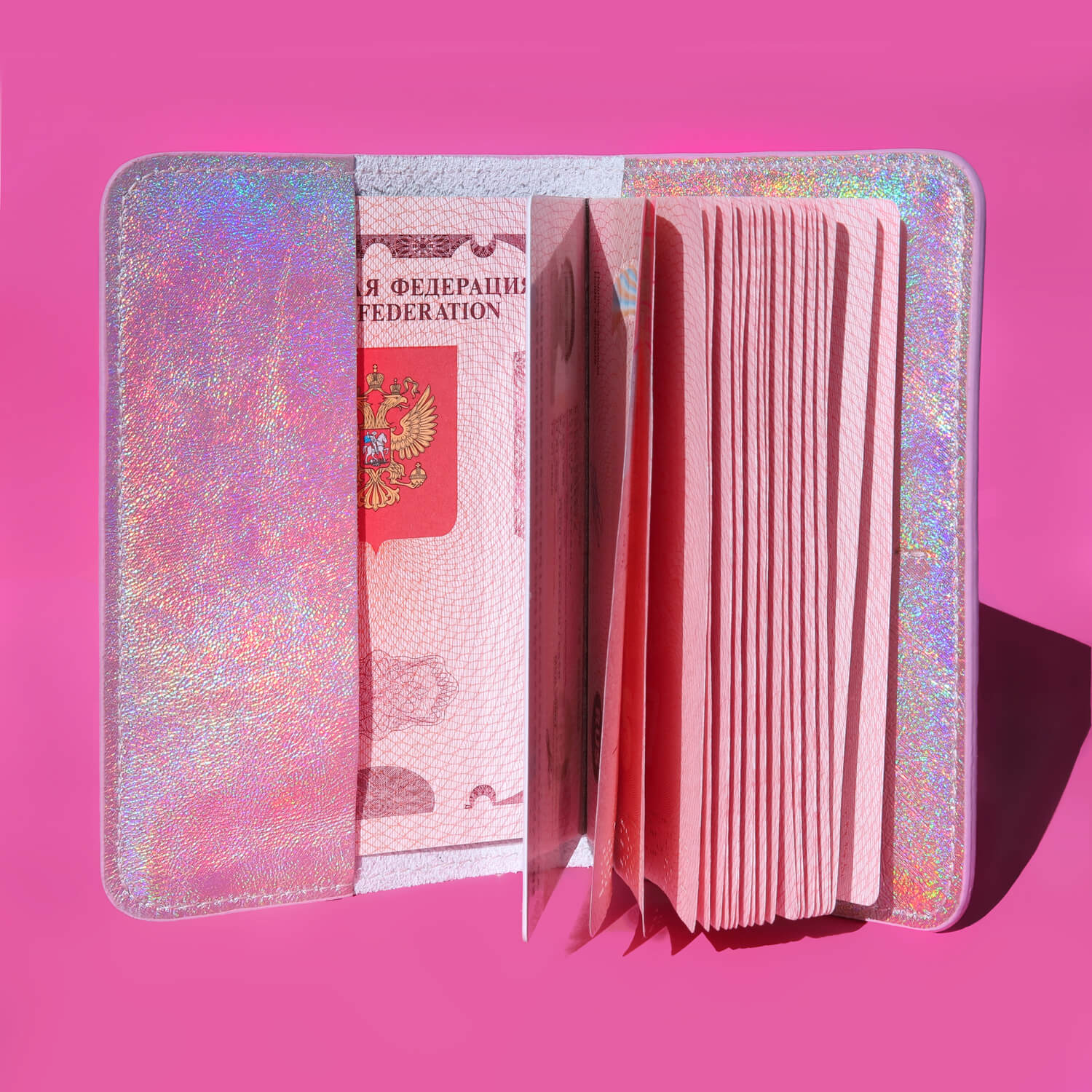Голографическая обложка для паспорта, цвет Розовый, фото 2