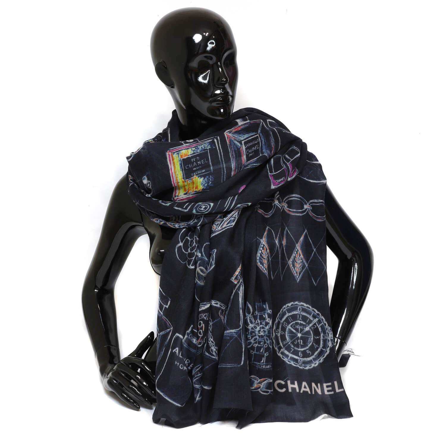Кашемировая шаль Chanel 194х135 см не обработан, цвет Черный, фото 2