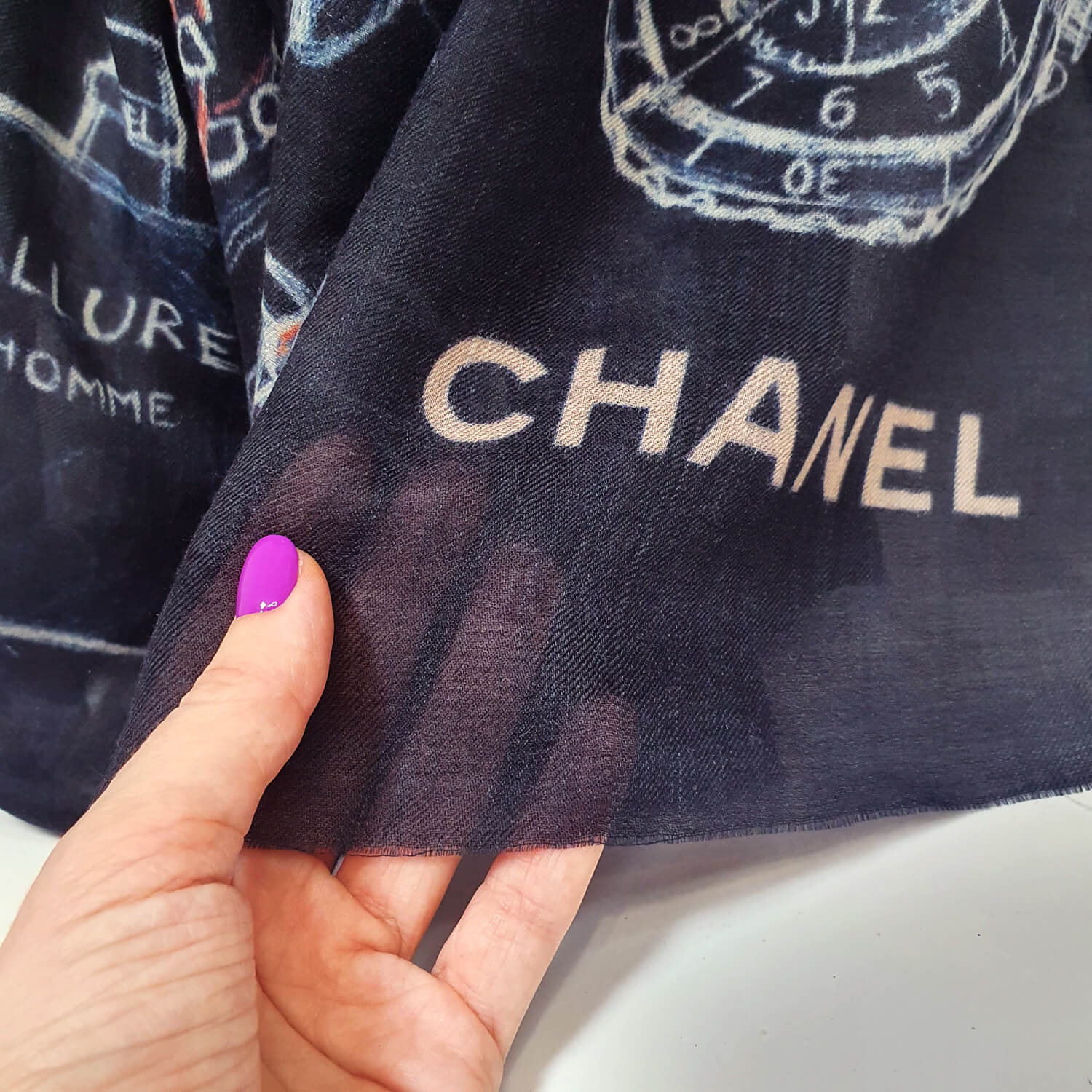 Кашемировая шаль Chanel 194х135 см не обработан, цвет Черный, фото 3