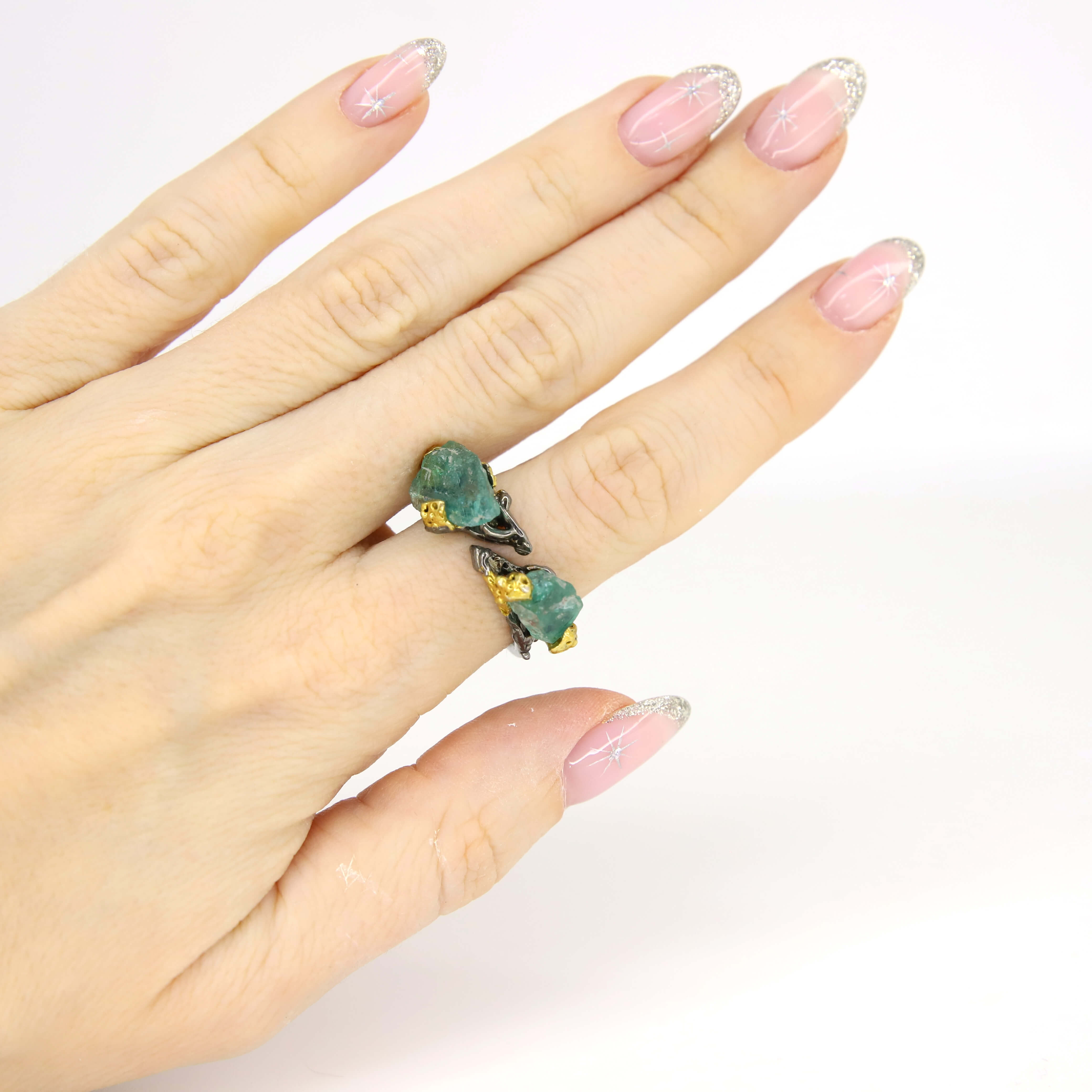 Кольцо 925 с апатитами размер 17,5, цвет Зеленый, фото 1