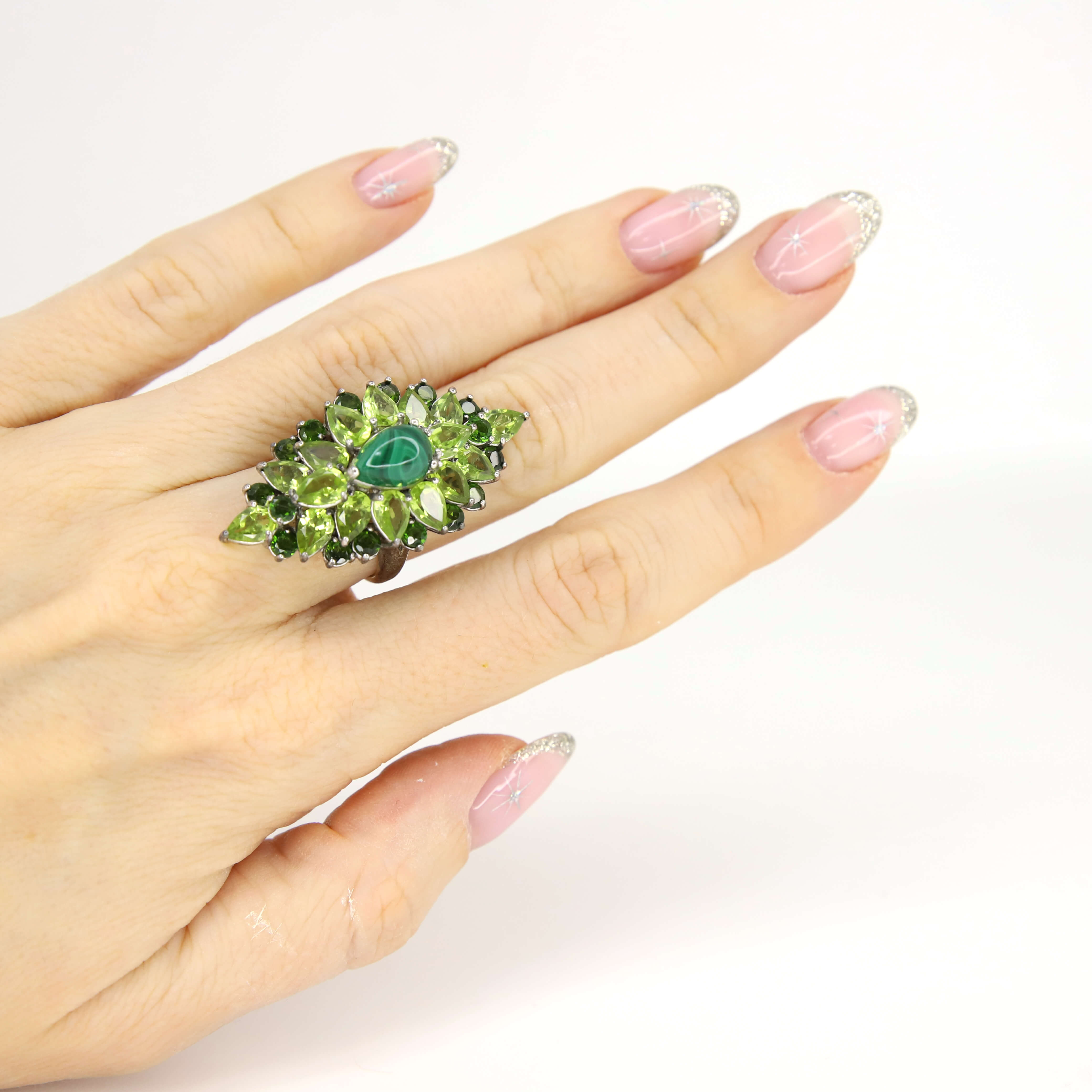 Кольцо 925 с малахитом размер 16 ВИДЕО, цвет Зеленый, фото 1
