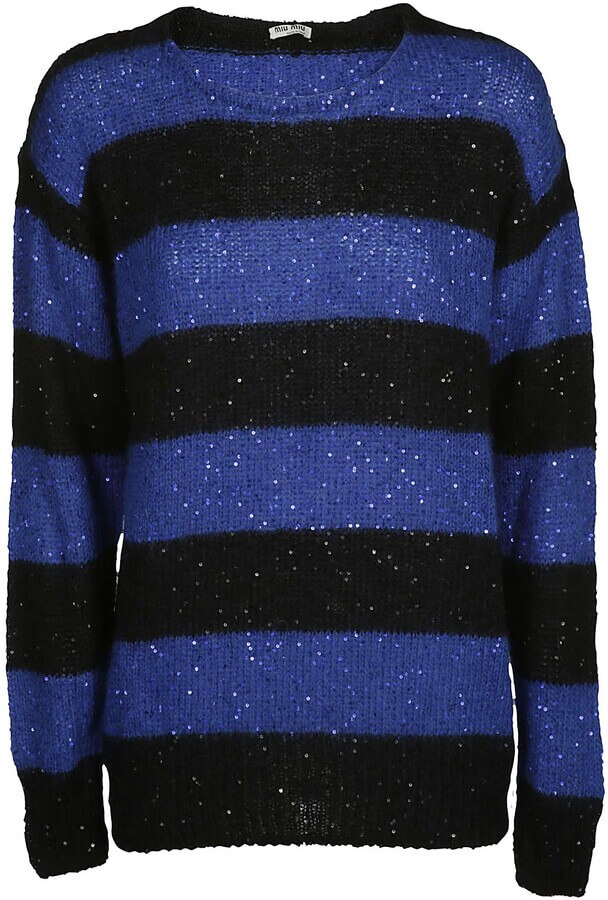 Мохеровый пуловер с пайетками Miu Miu, цвет Синий, фото 1