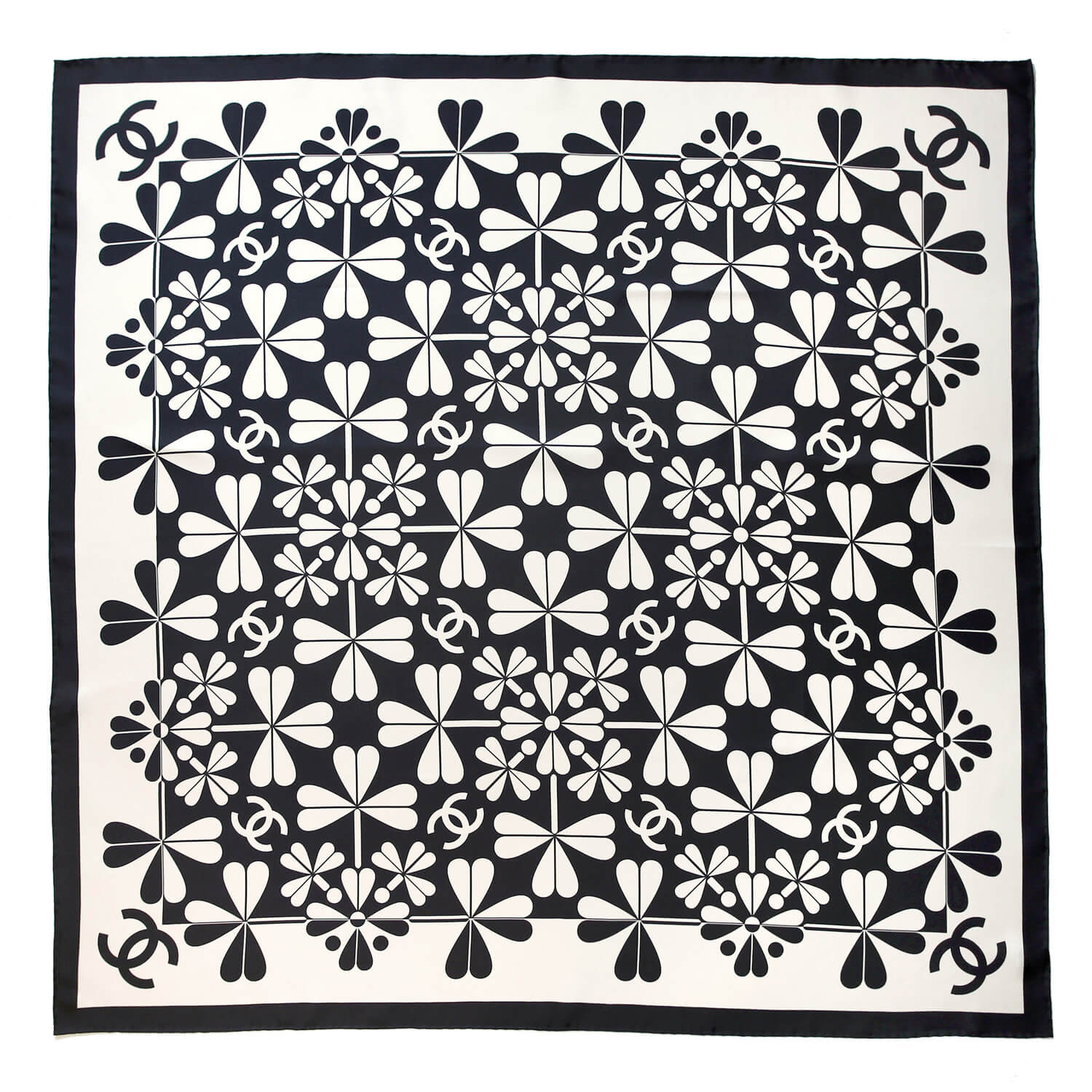 Шелковый платок Chanel 90х90 см, цвет Черно-белый, фото 1