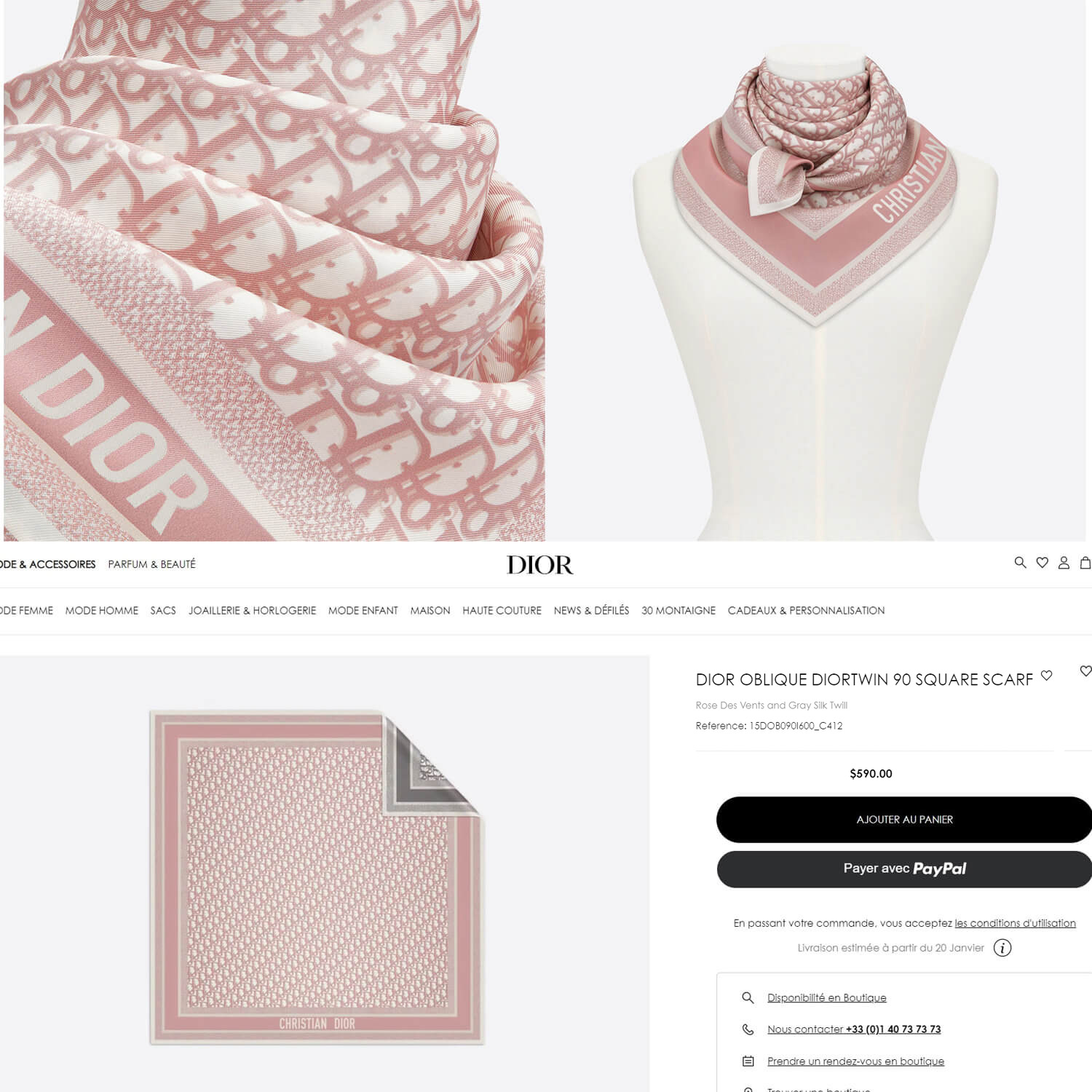 Шелковый платок Dior Oblique 85х85 см КРАЙ НЕ ОБРАБОТАН, цвет Розовый, фото 3