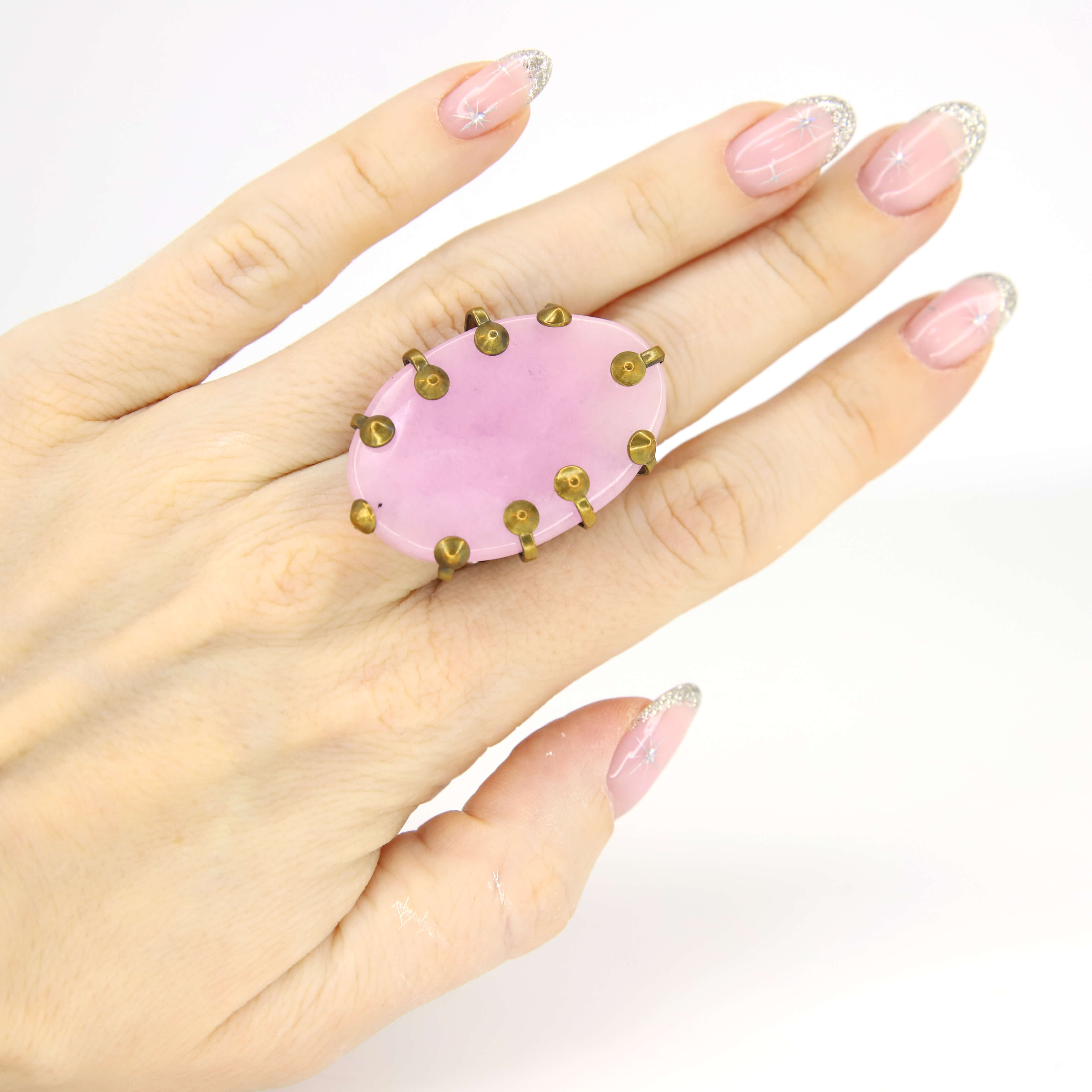 Винтажное кольцо Jan Mickaels с агатом размер 16.5-18, цвет Розовый, фото 1