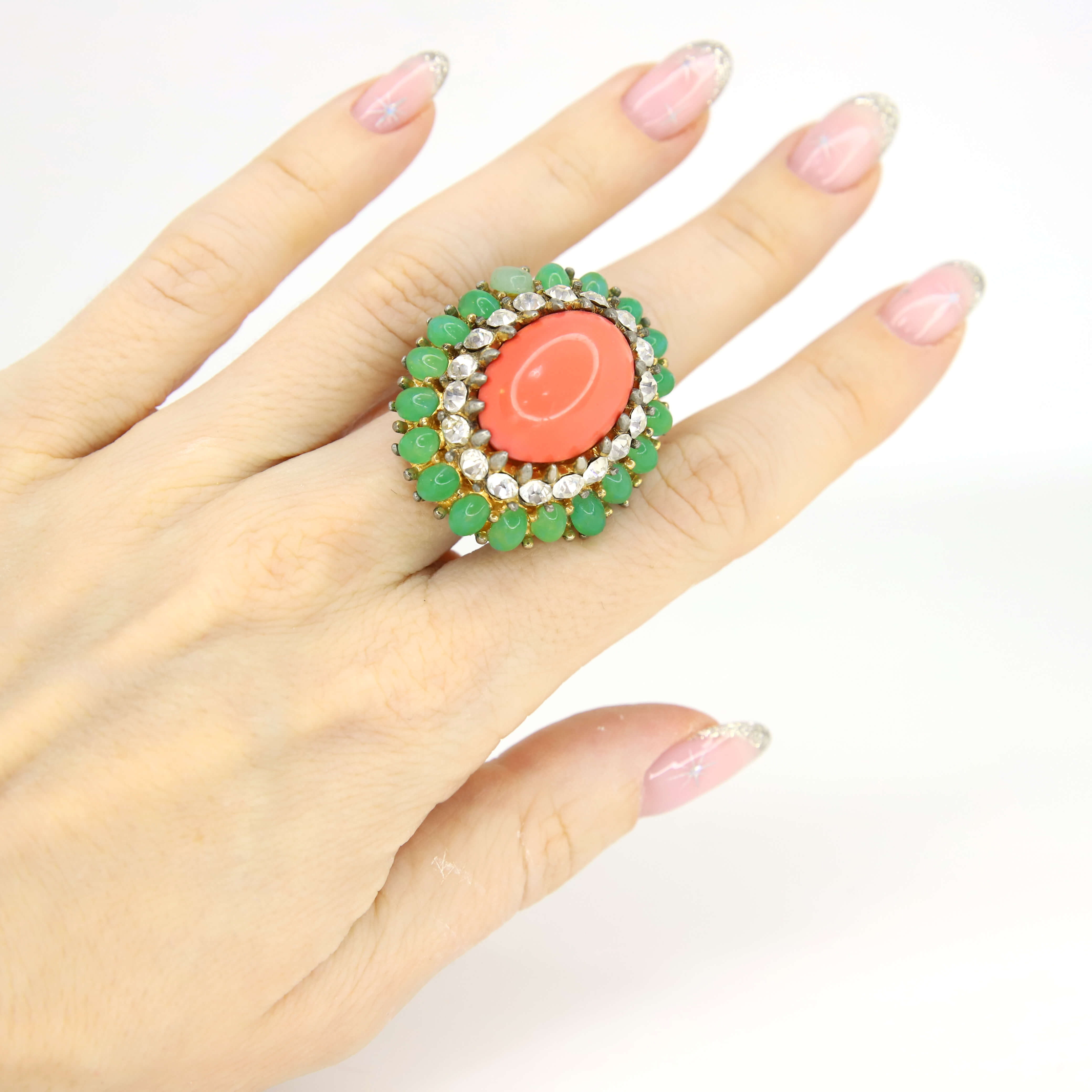 Винтажное кольцо Jomaz размер 15,5-17,5, цвет Зеленый, фото 1