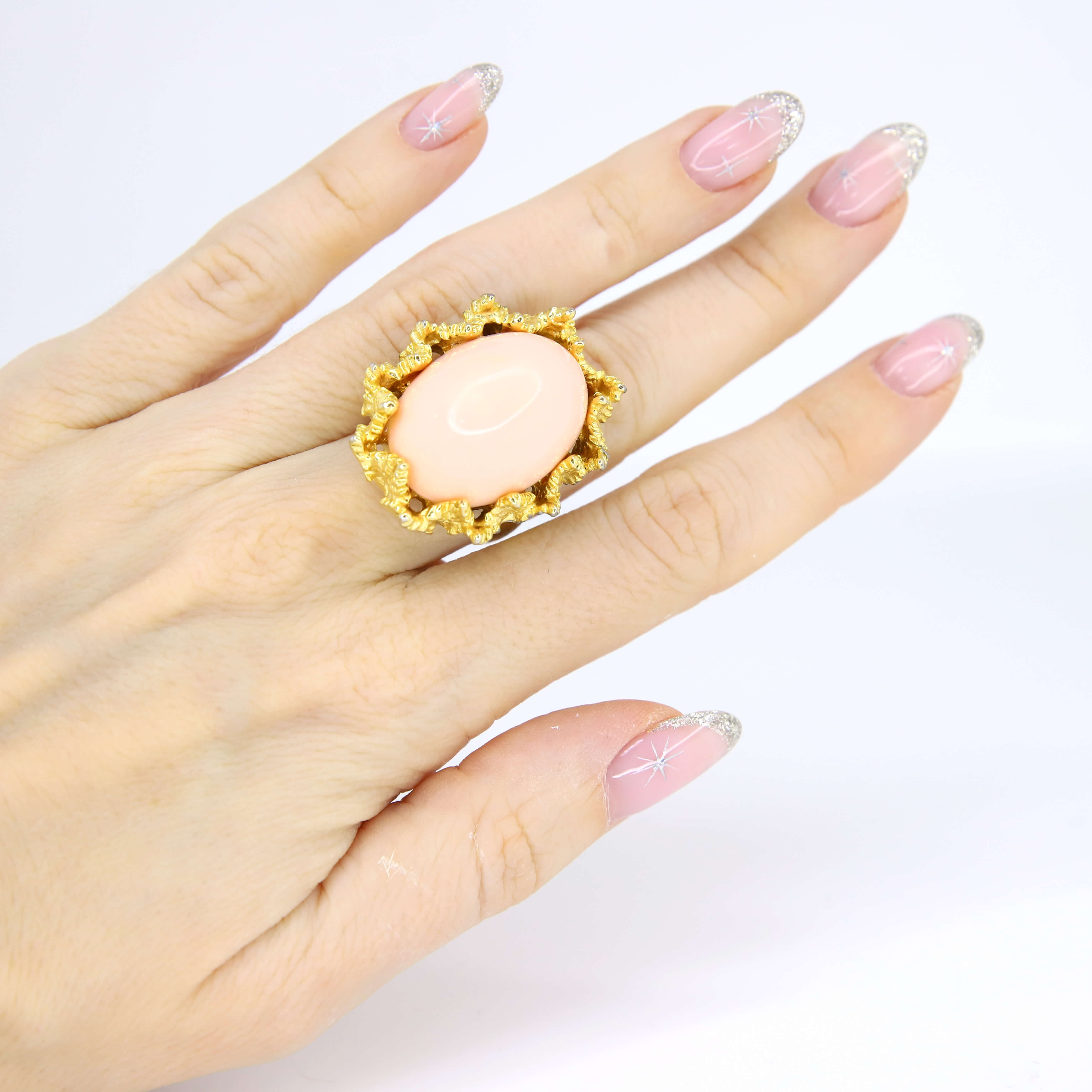 Винтажное кольцо с кабошоном размер 15,5-16,5, цвет Розовый, фото 1