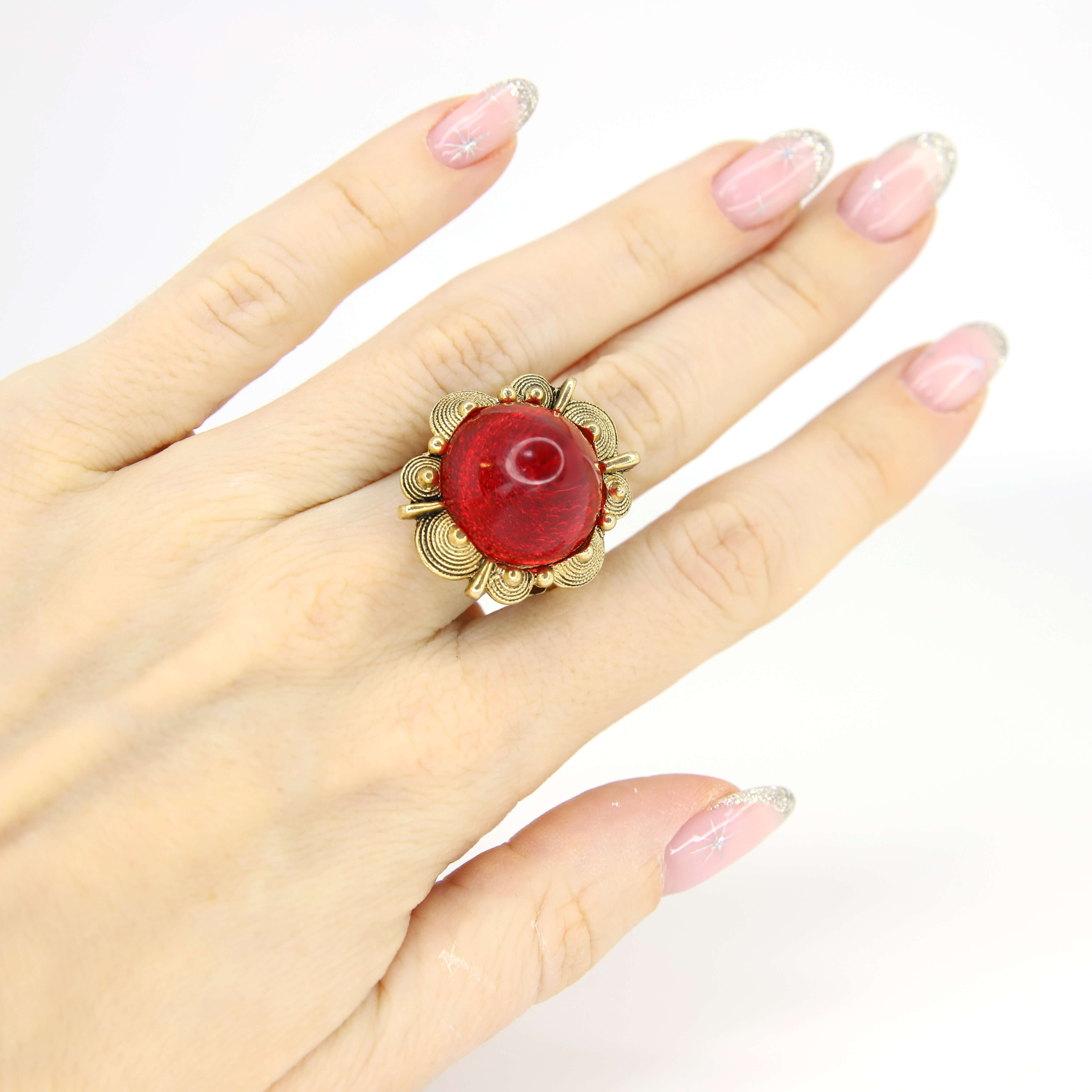 Винтажное кольцо с кабошоном размер 16.5-18, цвет Красный, фото 2