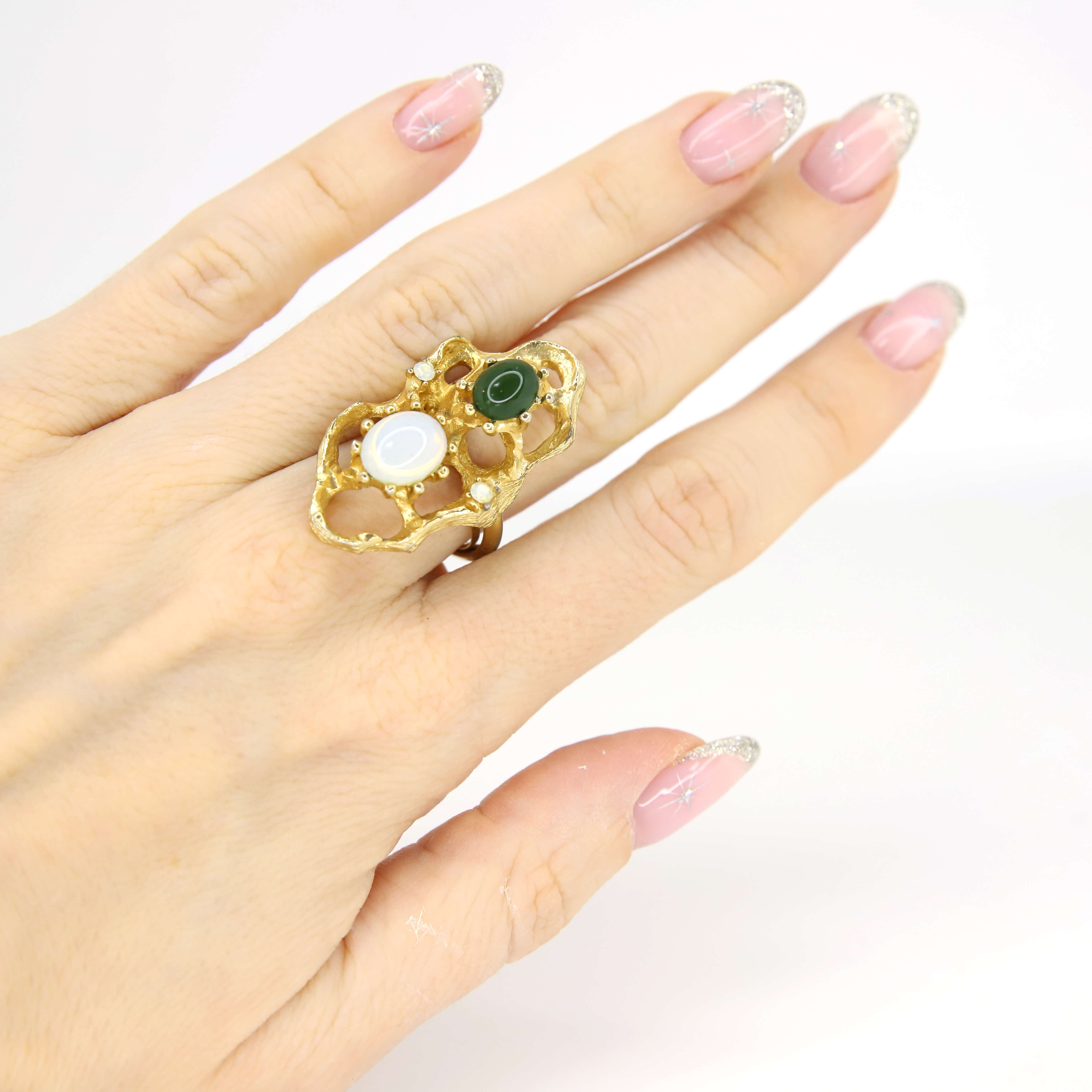 Винтажное кольцо Vogue размер 15,5-17.5, цвет Зеленый, фото 1