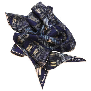 Шелковый платок Chanel 172х80 см , цвет Синий